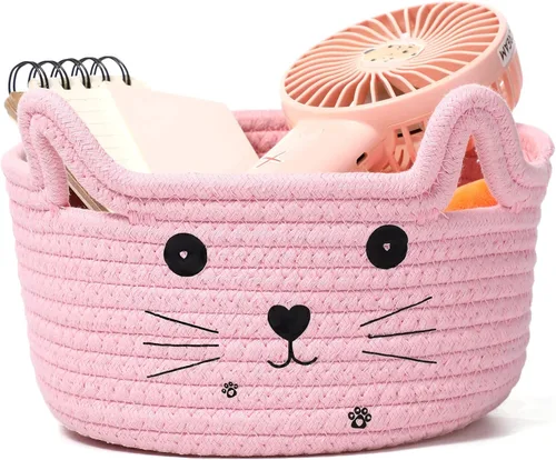 Miniatura 17 de Zopeal Cesta de almacenamiento tejida para gatos, organizador tejido con orejas, juguete decorativo de Navidad para mascotas, bonita canasta