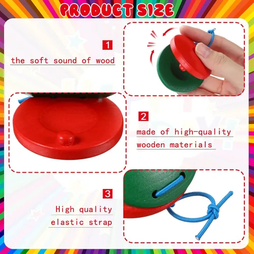 Miniatura 3 de Boao 24 castañuelas instrumento musical de madera mano dedo aplaudir tablero educativa de percusión DIY instrumentos musicales castañuelas de ritmo