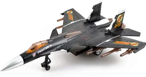 QIAONIUNIU Avión de juguete modelo aviones de aleación tire hacia atrás luchador para niños con luces intermitentes, sonido de jet real (negro)
