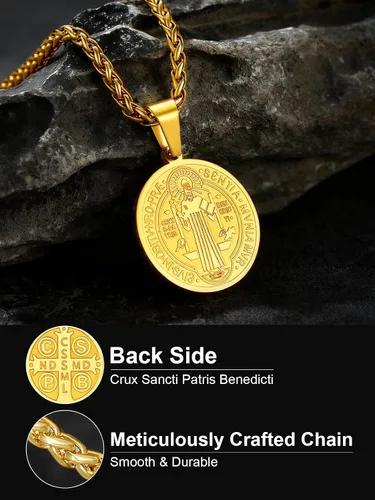 Miniatura 300 de U7 Saint Benedict/Michael Medal Necklace, 316L Stainless Steel Virgin Mary Necklace for Men Women, Bible Verse Protection Necklace Catholic