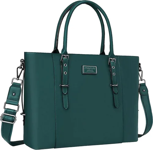 Miniatura 11 de MOSISO Bolso de mano de piel sintética para laptop para mujer (15-16 pulgadas), impermeable, de gran capacidad, maletín de trabajo de negocios