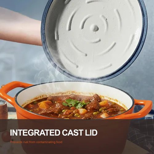 Miniatura 2 de Overmont - Horno holandés de hierro fundido esmaltado, de 5.5 QT, con tapa, libro de cocina (idioma español no garantizado) y agarraderas de Calabaza