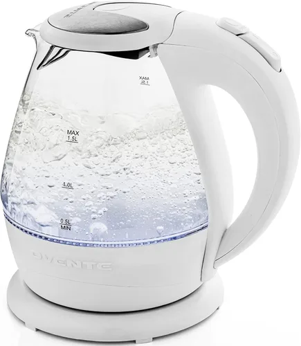 Miniatura 8 de OVENTE Hervidor eléctrico de vidrio de 1.5 L con luz LED azul, calentador de agua de encimera iluminado de 1100 W y caldera para café o té, apagado