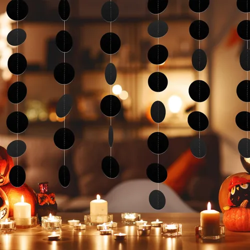 Miniatura 5 de MIAHART Guirnaldas circulares de 52 pies con puntos circulares negros, guirnalda de papel para colgar en cumpleaños, graduación, decoración