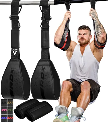 RDX Correas AB para colgar en la barra de dominadas (par), cuero Maya Hide, construcción muscular abdominal, eslingas acolchadas de soporte para