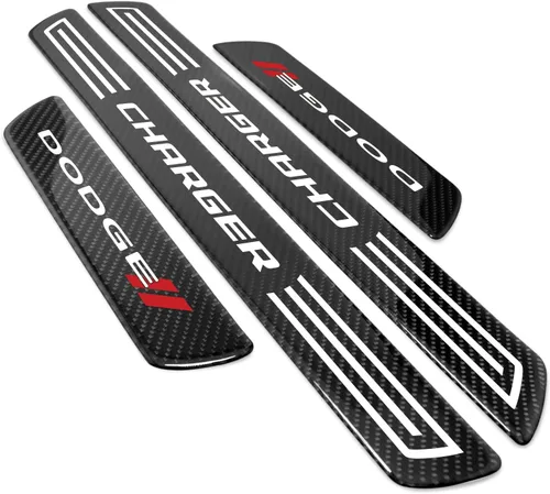 Miniatura 8 de iPick Image Para Dodge Charger - Juego de 4 placas universales de fibra de carbono real, color negro, con licencia