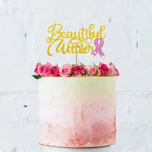 Miniatura 5 de Hermoso adorno para tartas de guerrero, decoración de pastel de conciencia sobre el cáncer de mama, letrero de cinta rosa para cáncer de mama