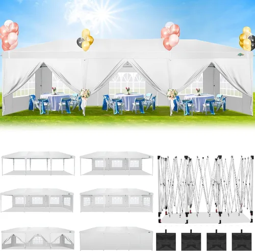 Miniatura 3 de COBIZI - Carpa plegable de 10 x 30 pies para fiestas con 8 paredes laterales, toldo instantáneo comercial impermeable, carpa de 10 x 30 pies