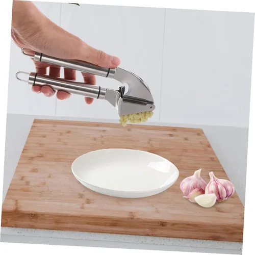 Miniatura 4 de Prensa manual de ajo de acero inoxidable con pelador, herramienta de picadora multifuncional para trituración de ajo, jengibre, fácil de limpiar