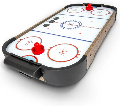 Miniatura 8 de GoSports Juego de hockey de aire de mesa de 30 pulgadas para niños, mesa de juego portátil, funciona con pilas, color negro