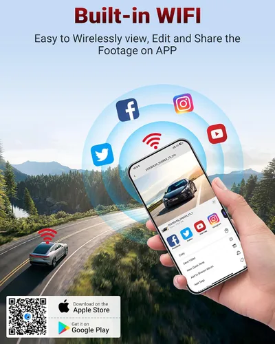Miniatura 5 de Cámara de tablero 2K de 3 canales, cámara de tablero 2K+1080P frontal y trasera 360 Dual Dash Cam WiFi incorporado 2K+1080P+1080P Cámara triple
