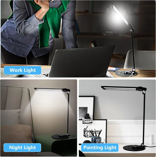 Miniatura 6 de NUNET Lámparas LED de escritorio para oficina en casa, lámpara de piano para piano vertical, lámparas de escritorio de aluminio giratorias con Negro