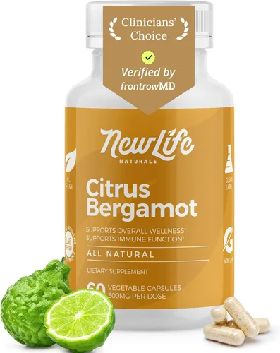 NewLife Naturals Suplementos de bergamota cítrica de 500 mg - Salud del corazón - Suplemento para el bienestar y el envejecimiento - Fórmula de