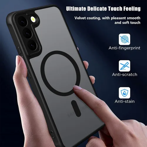 Miniatura 5 de Funda magnética para Samsung Galaxy S22, compatible con MagSafe, probada en caídas de grado militar, delgada, translúcida, mate, transparente, funda