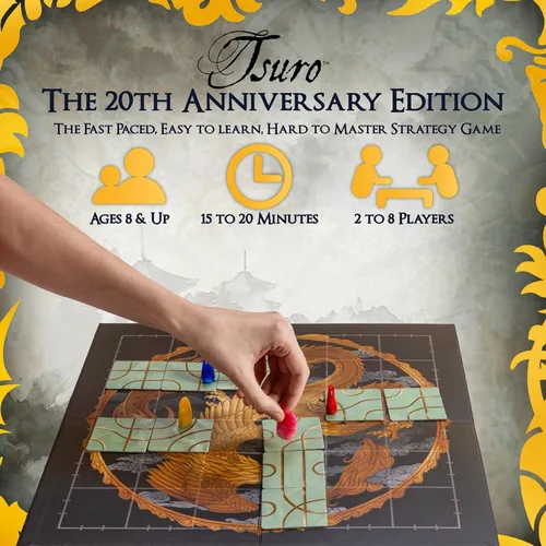 Miniatura 2 de Tsuro 20th Anniversary Edition - Juego de mesa de estrategia de colocación de azulejos galardonado, 2-8 jugadores a partir de 8 años