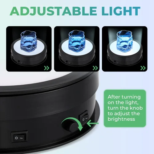 Miniatura 2 de Soporte de exhibición giratorio con luz LED, 7.9 pulgadas/44 libras Electric Turntable 360 Degrees Adjustable Lighting for Jewelry, Crystal