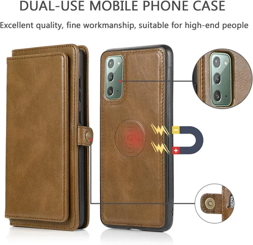 Miniatura 3 de Asuwish Funda de teléfono para Samsung Galaxy Note 20 Glaxay Note20 5G Wallet Funda desmontable con protector de pantalla de vidrio templado