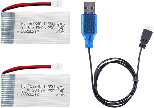 2 unids 3.7 V 500 mAh 25C 752040 batería recargable Lipo con cargador USB para Syma X5C cheerson CX30 skytech M68 BBS 868 Quadcopter RC Drone piezas