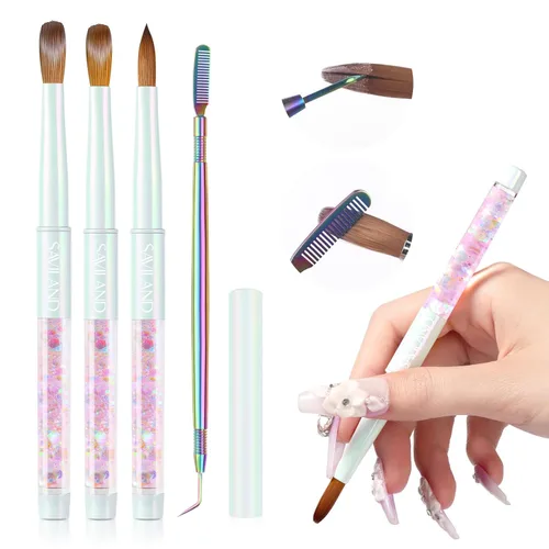 Miniatura 9 de SAVILAND Kolinsky - Juego de pinceles de uñas acrílicas: tamaño 6, 10, 14, herramienta de manicura profesional para aplicación de acrílicos