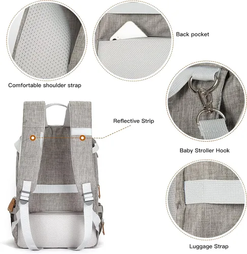 Miniatura 6 de Mochila para extractor de leche, bolsa enfriadora y resistente a la humedad, doble capa para madre, mochila de trabajo al aire libre con Gris
