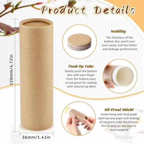 Miniatura 2 de 10 tubos desodorantes de cartón de 2 onzas, soporte de tubo de papel kraft vacío estilo push-up, contenedor sólido redondo biodegradable de cartón