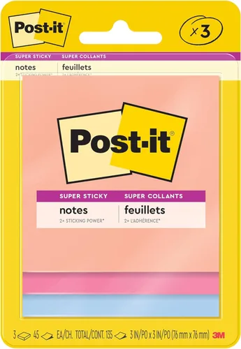 Miniatura 14 de Post-it Super Sticky Notes, 3 blocs de notas adhesivas, 7,6 x 7,6 cm, suministros escolares para estudiantes, ideal para libros de texto, cuadernos