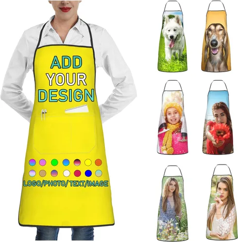 Miniatura 37 de Delantal personalizado con 2 bolsillos, personalizable con nombre, texto, logotipo, foto, cocina, horneado, delantal de cocina para mujeres y hombres