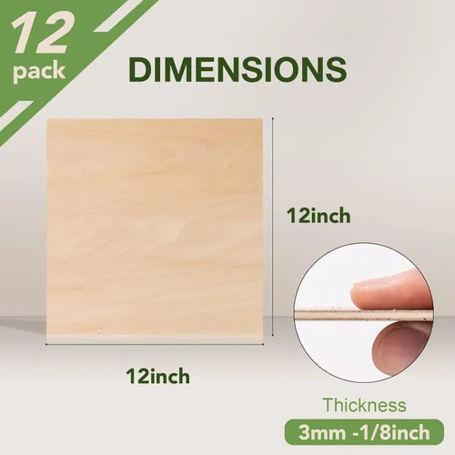 Miniatura 2 de Paquete de 12 hojas de tilo Rowood, 12x12x1/8pulgadas, tilo de 3mm para corte láser, kits de manualidades para adultos, tablero de madera