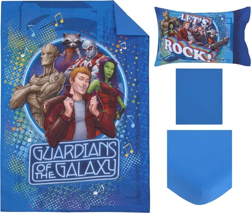 Miniatura 8 de NoJo Marvel Guardians of The Galaxy Azul Let's Rock Juego de Cama para Niños Pequeños de 4 Piezas - Edredón, Sábana Bajera Ajustable, Sábana