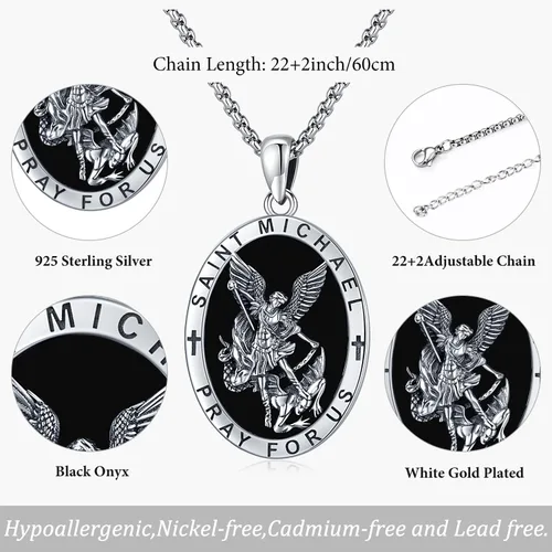 Miniatura 59 de Odinstone Collar de plata de ley 925 con medalla de San Miguel/San Cristóbal/San Benito/Crucifijo de Jesús/San Uriel/Arcángel Rafael para hombres