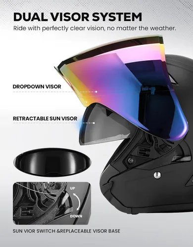 Miniatura 2 de XFMT 3/4 Open Face Motorcycle Helmet Dual Visor Moped Street Bike Scooter Helmet with Internal Sunshield for Adults Men & Women, DOT Approved