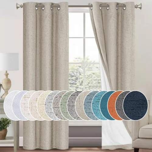 Miniatura 34 de Primitive - Cortinas opacas 100 % de lino texturizado natural para dormitorio, sala de estar, cortinas para ahorra energía, tela de arpillera