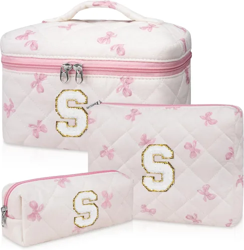 Miniatura 13 de Set de Bolso de Maquillaje Inicial Junesters, Bolso de Maquillaje Acolchado Personalizado, Bolso de Cosméticos Floral Grande para Mujeres, Bonitos