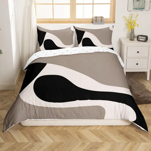 Erosebridal Funda de edredón a rayas color negro y beige, funda de edredón bohemia moderna geométrica abstracta para mujeres, hombres y adultos,