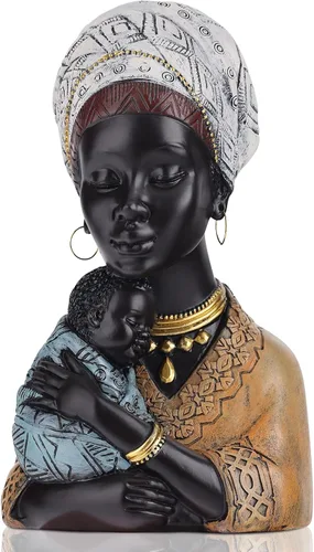 LCCCK Estatuilla africana de madre e hijo, figura de resina africana de princesa afroamericana, estatua de madre con bebé, adecuada para gratitud,