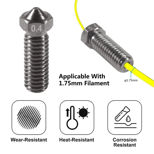 Miniatura 5 de Boquilla de volcán de acero endurecido 0.008 in 0.016 in 0.024 in 0.031 in Impresora 3D Boquilla de volcán M6 V6 Hotend Cabeza impresa para J-Head