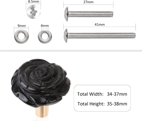 Miniatura 2 de Rockcloud Paquete de 4 pomos de cristal rosa para cajones, tiradores de armario, pomos de flores, herrajes para muebles, obsidiana negra