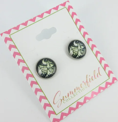 Miniatura 5 de Pendientes de cristal con estampado de montaña nevada y estrellas de luna y cielo nocturno, 0.472 in, negro, blanco, amarillo
