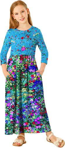 Miniatura 9 de 21KIDS Vestido largo floral de manga larga 3/4 con bolsillos para niñas de 6 a 12 años