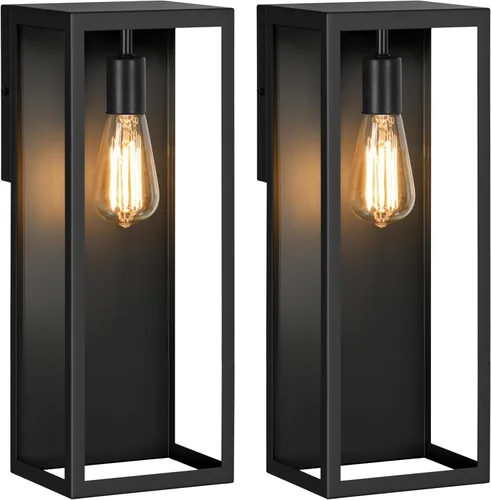 Miniatura 8 de VerRon Paquete de 2 faroles de pared para exteriores, apliques de pared impermeables para exteriores con pantallas de cristal, luces blancas