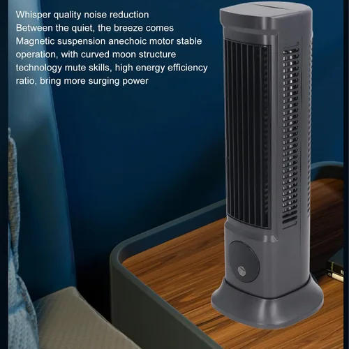 Miniatura 2 de Ventilador de torre de escritorio, ventilador silencioso sin aspas de 10 pulgadas con 3 niveles de velocidad, aire gran angular 3D, base ajustable