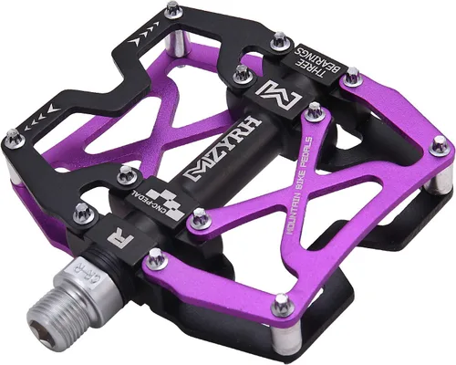 Miniatura 10 de Mzyrh - Pedales de bicicleta de montaña, ultra fuertes, coloridos, mecanizados CNC, de 9/16 pulgadas, ciclismo sellado con 3 rodamientos Negro 3