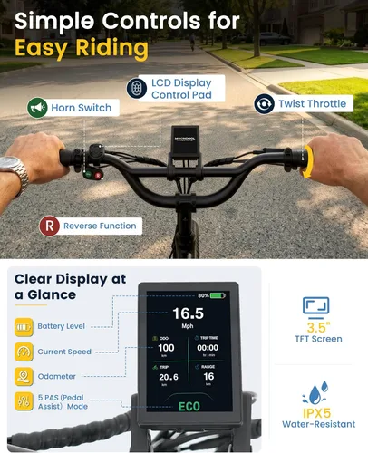 Miniatura 2 de MOONCOOL Electric Tricycle for Adults, 500W/750W Folding Electric Trike for Adults, 20"x3.0" Fat Tire 3 Wheel Electric Bike, Aluminum Frame