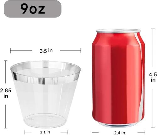 Miniatura 4 de I00000 200 piezas de vasos de plástico desechables plateados de 9 onzas, vasos de plástico transparentes de 9 onzas, vasos estilo antiguo de borde