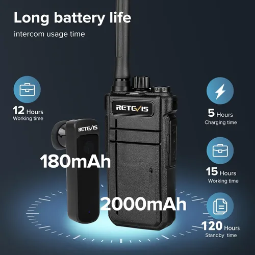 Miniatura 4 de Retevis RB37 Walkie Talkies Bluetooth con cargador de 6 vías, radio inalámbrica de dos vías con auricular, linterna, 2000 mAh para 21 horas, tipo C