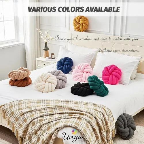 Miniatura 6 de Uvvyui Almohadas de Nudo, Almohadas Decorativas de 14 Pulgadas, Almohadas Redondas, Cojín Suave Hecho a Mano, Almohada de Bola Anudada, Cojín