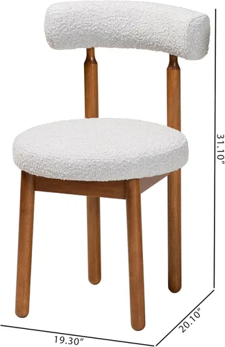 Miniatura 3 de Baxton Studio Edric Modern Japandi - Juego de sillas de comedor de 2 piezas con tela de boucle gris claro y acabado marrón nogal