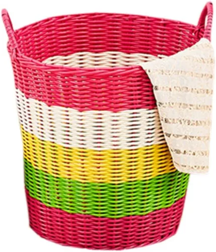 Miniatura 6 de Cesta de ropa sucia tejida Cestas de almacenamiento de ratán de plástico Cesta de lavandería tejida (azul)