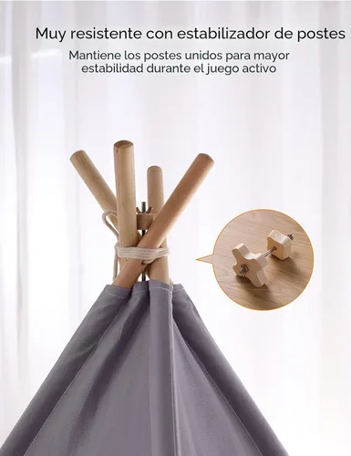 Miniatura 5 de besrey - Tienda de campaña tipi para niños con luz y alfombra, tienda de campaña para jugar en interiores, casa de juegos, tienda tipi de algodón