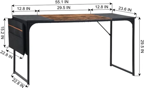 Miniatura 3 de FurnitureR Escritorio para computadora con bolsa de almacenamiento, escritorio de oficina en casa, escritorio de estudio, oficina, escritorio